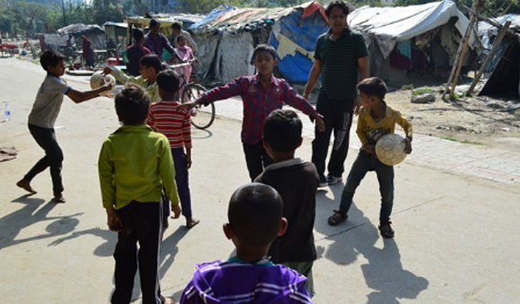 A football training session was held for children from the slum areas of Gandhinagar