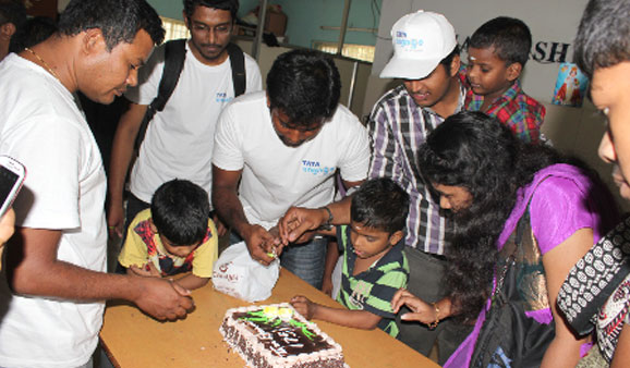 Employees at the orphanage in Tambaram, Chennai where they spent quality time playing with the orphans and mentally challenged kids