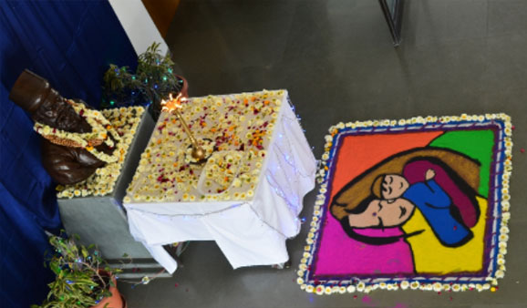 Volunteers began the Tata Volunteering Week with a rangoli depicting the theme of a mother and her child at the CGPL township