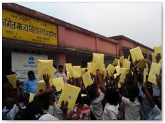 Employees spent quality time with children and distributed books and notebooks among students of a government middle school in Tetulia village, BS city, Bokaro