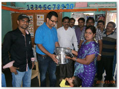 Rice cookers, water filters, bowls, spoons and biscuits were distributed among the inmates of Anganvadi centre, Hyderabad
